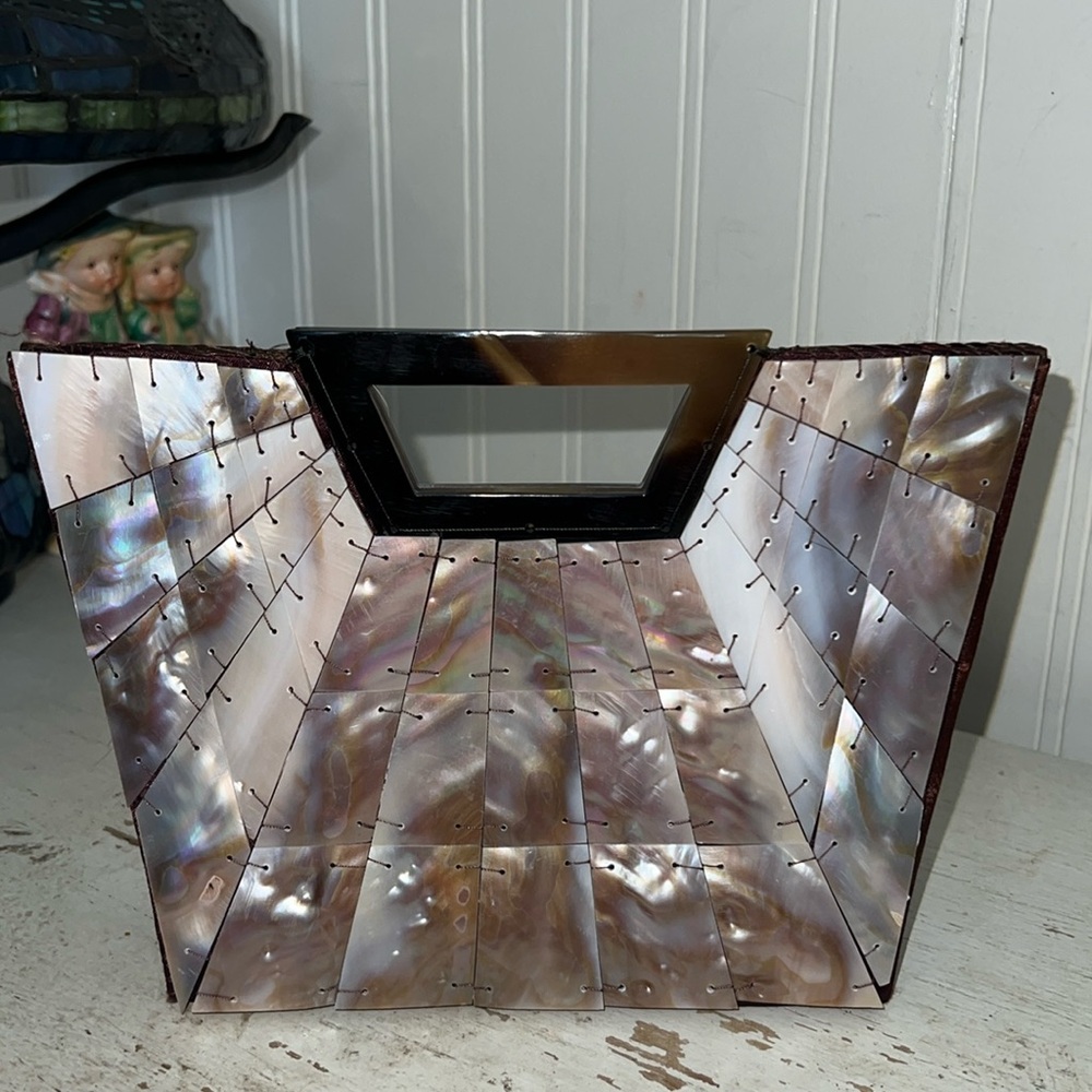 Encrusted shell mother of pearl small satchel purse